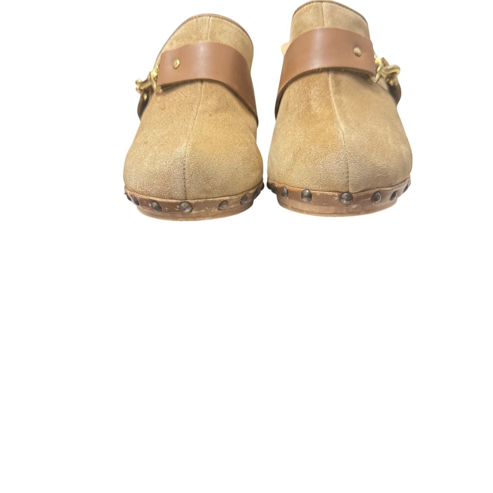 Coach Felicia Suede Wood Mule Clogs Made in Italy Gold Tan Size 10 - Picture 4 of 14